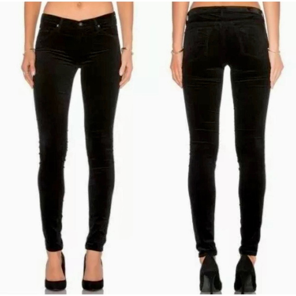 Y2K Style AG Farrah Black Velvet Skinny Jeans 28R Low Rise Stretch Pants